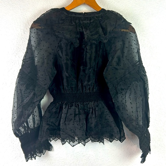 Perfect Topshop Dobby Shirred Waist Blouse in Black 4 - Picture 12 of 12